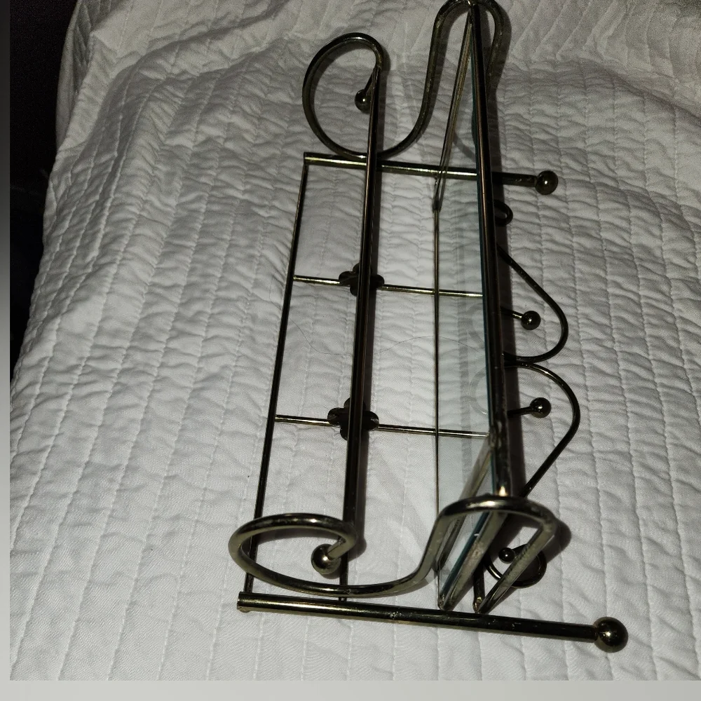 Vintage 1960s 1970s Brass & Glass Wall Rack Shelf
